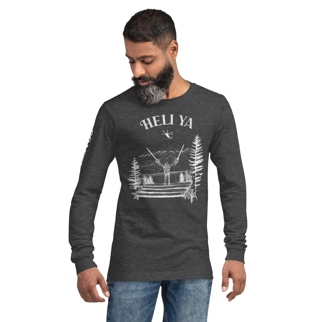 Design of Helli Ya - Unisex Long Sleeve Tee , the colour is Dark Grey Heather