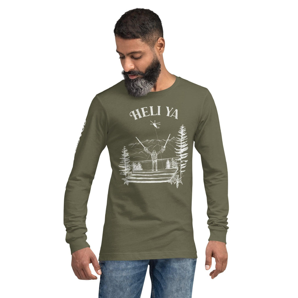 Design of Helli Ya - Unisex Long Sleeve Tee , the colour is Military Green
