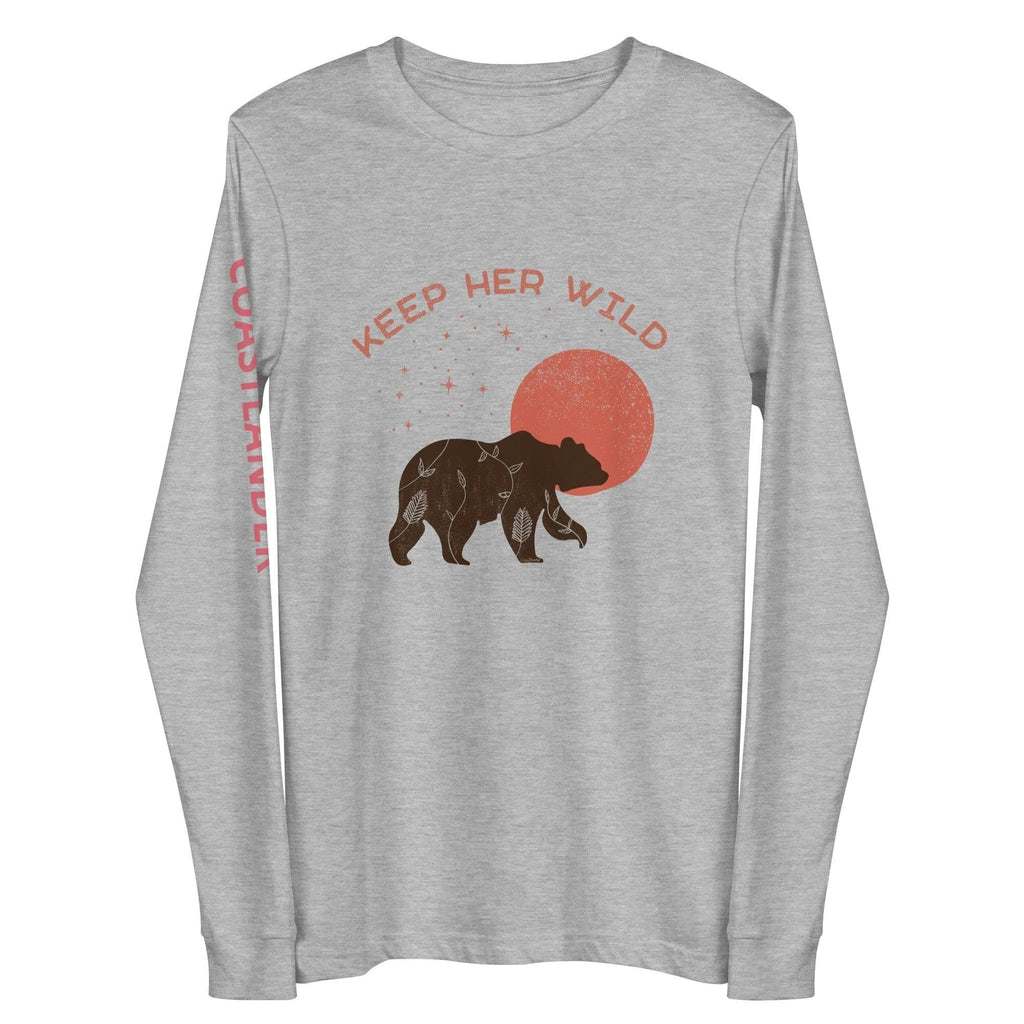 Design of Keep Her Wild Bear - Unisex Long Sleeve Tee , the colour is Athletic Heather