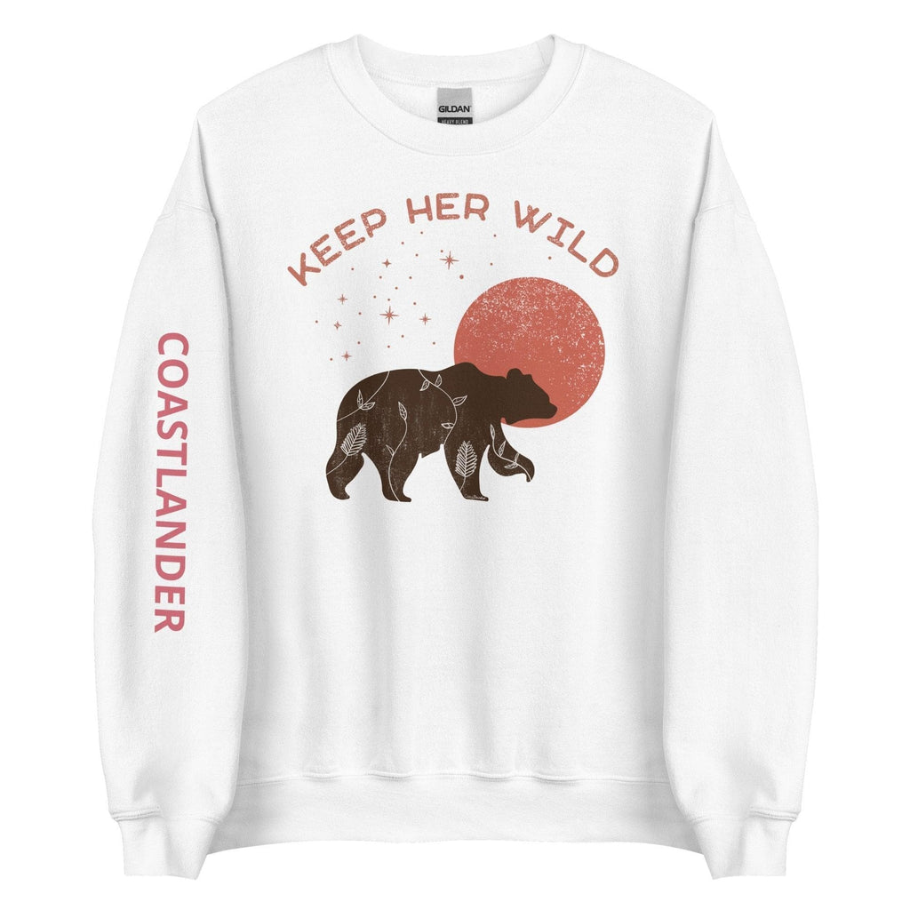 Design of Keep Her Wild Bear - Unisex Sweatshirt , the colour is White