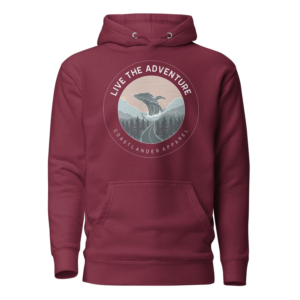 Design of Live The Adventure Whale - Unisex Hoodie , the colour is Maroon