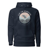 Design of Live The Adventure Whale - Unisex Hoodie , the colour is Navy Blazer