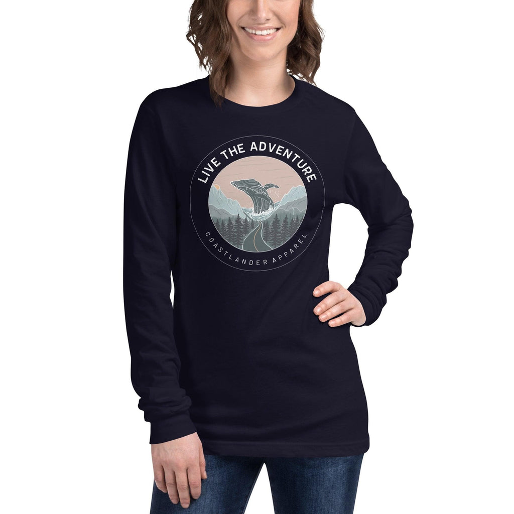 Design of Live The Adventure Whale - Unisex Long Sleeve Tee , the colour is Navy
