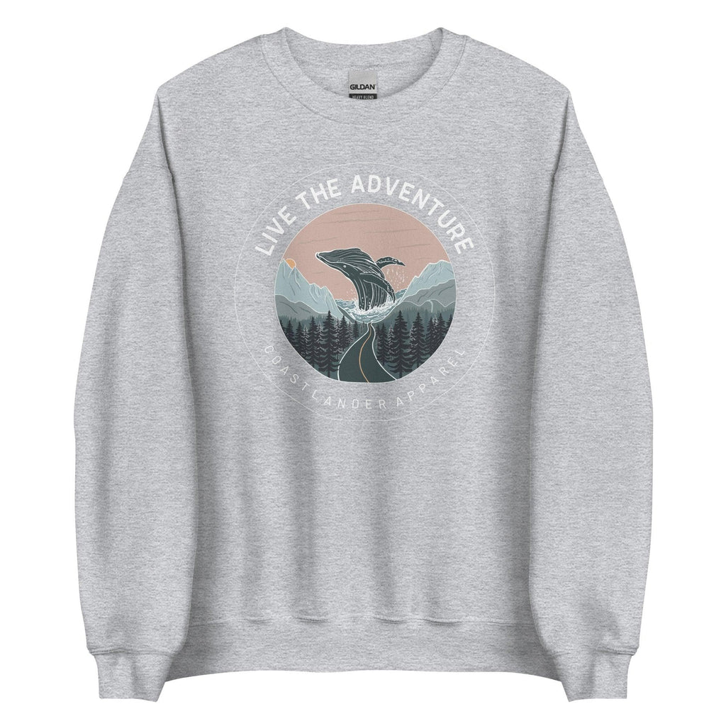 Design of Live The Adventure - Whale - Unisex Sweatshirt , the colour is Sport Grey