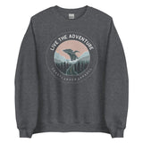 Design of Live The Adventure - Whale - Unisex Sweatshirt , the colour is Dark Heather