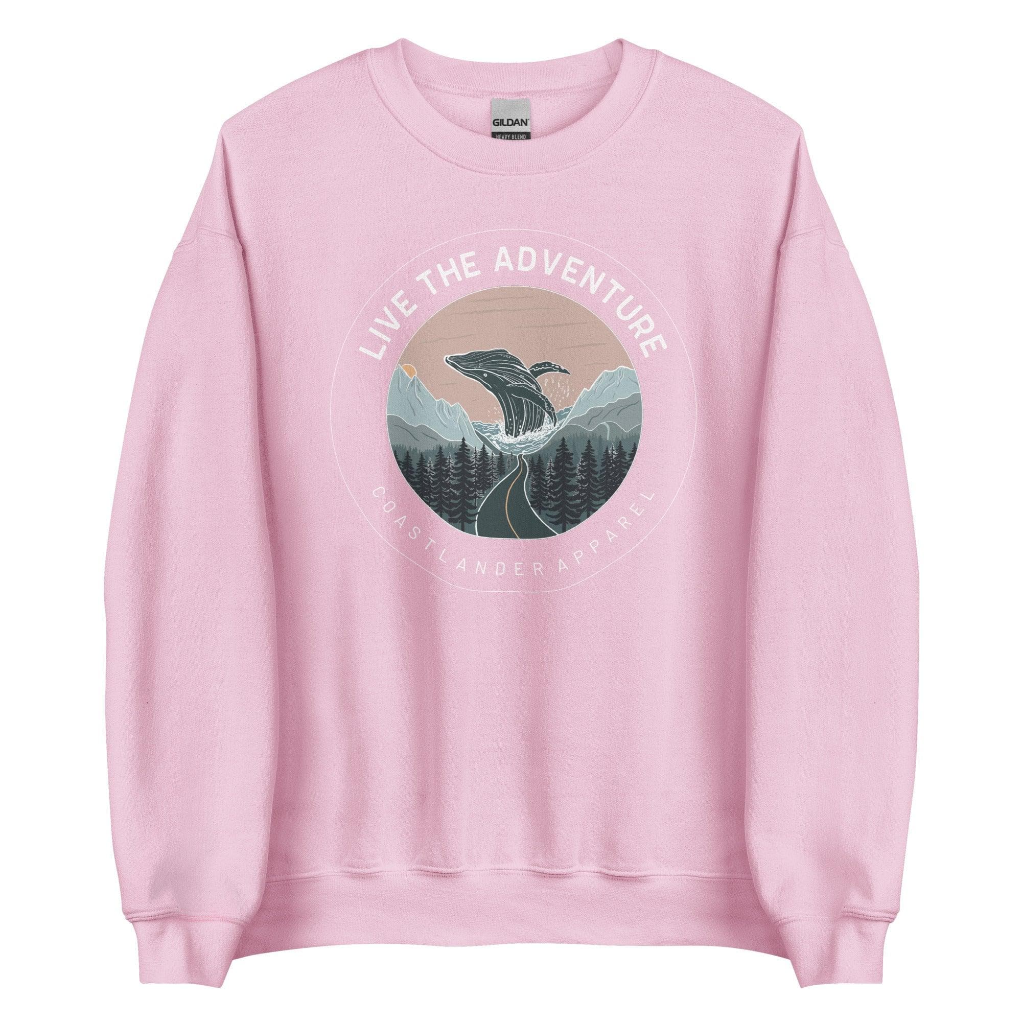 Design of Live The Adventure - Whale - Unisex Sweatshirt , the colour is Light Pink