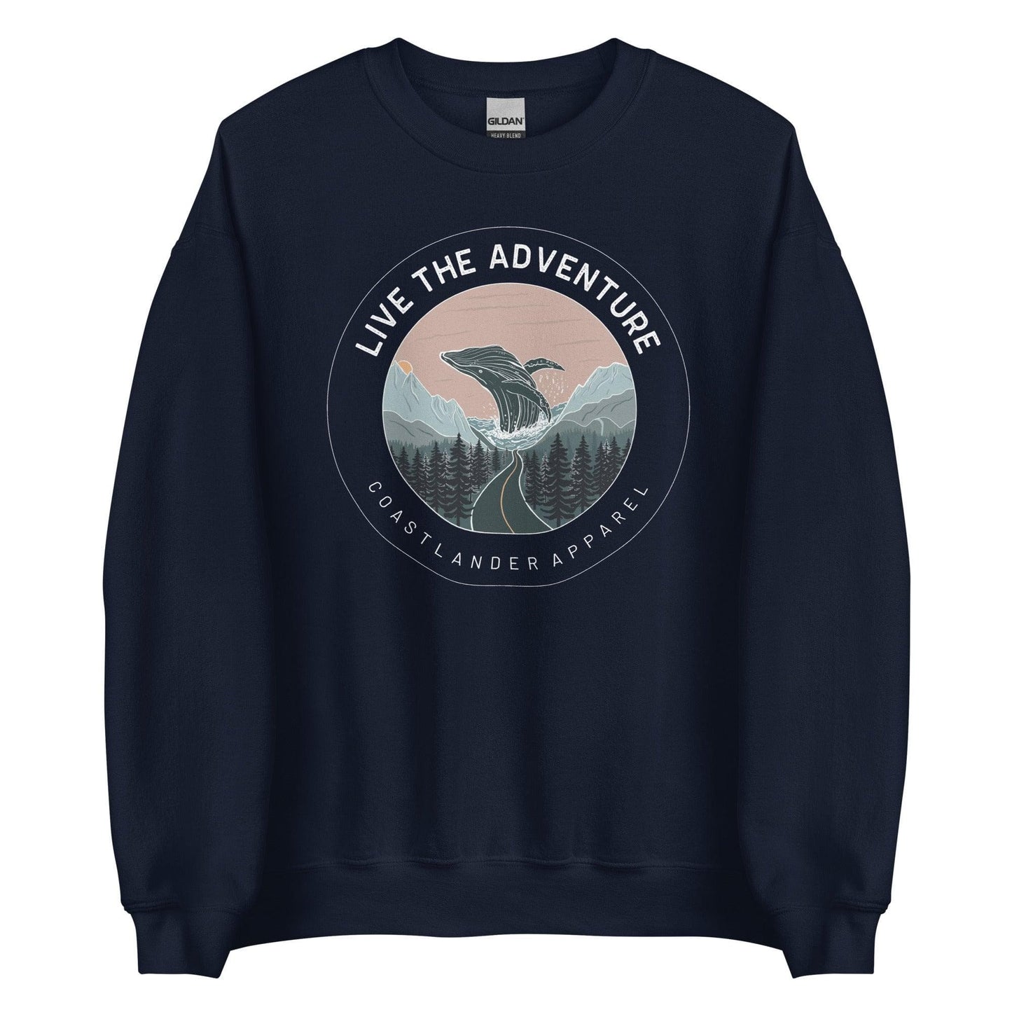 Design of Live The Adventure - Whale - Unisex Sweatshirt , the colour is Navy