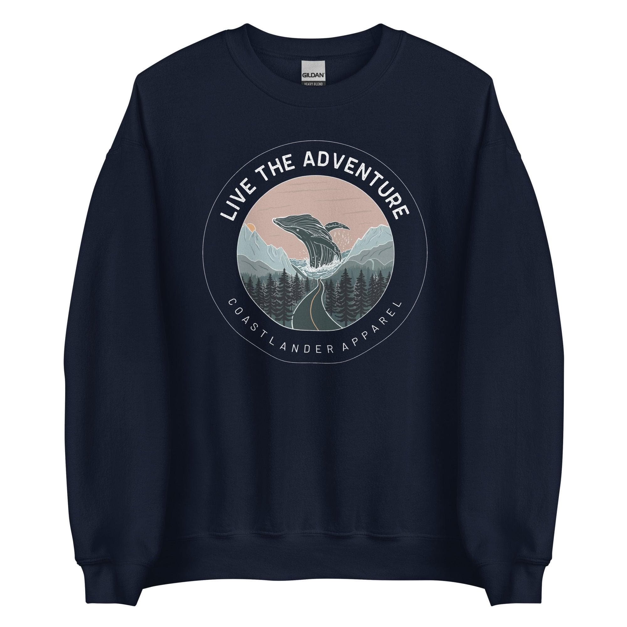 Design of Live The Adventure - Whale - Unisex Sweatshirt , the colour is Navy