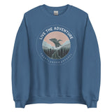 Design of Live The Adventure - Whale - Unisex Sweatshirt , the colour is Indigo Blue