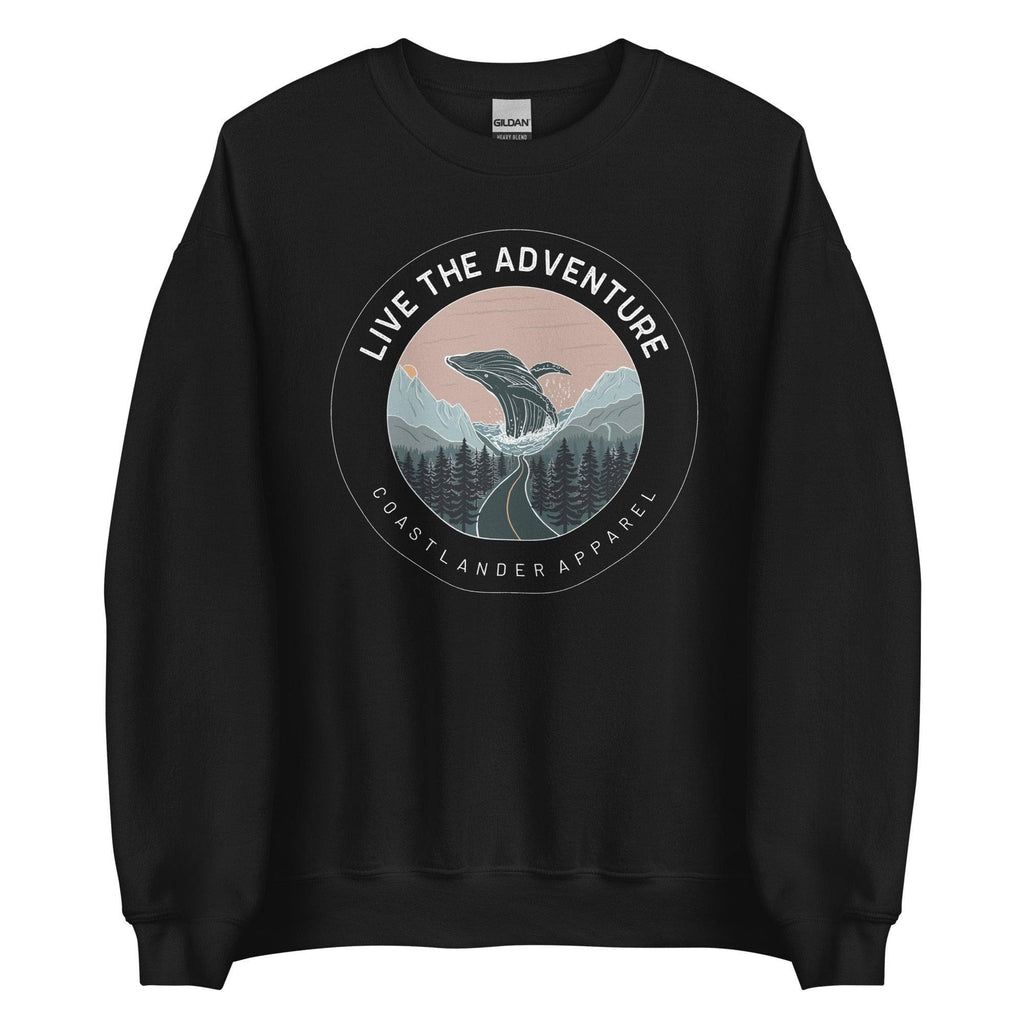 Design of Live The Adventure - Whale - Unisex Sweatshirt , the colour is Black