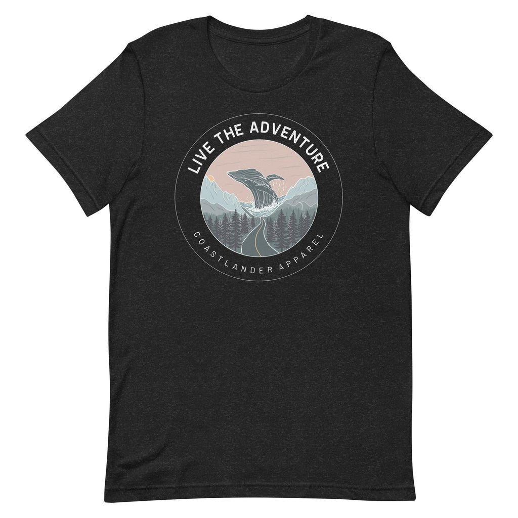 Design of Live The Adventure Whale - Unisex t-shirt , the colour is Black Heather
