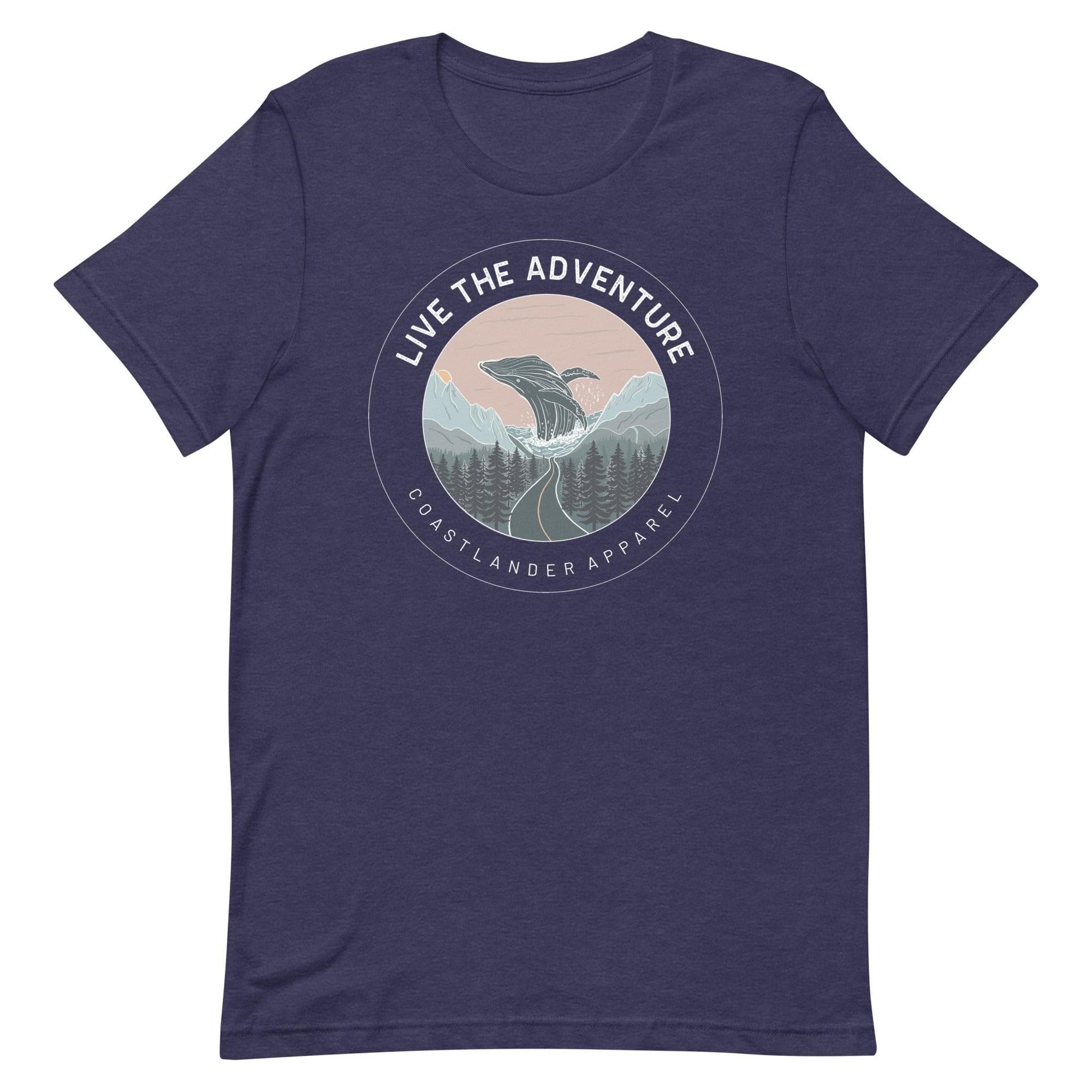 Design of Live The Adventure Whale - Unisex t-shirt , the colour is Heather Midnight Navy