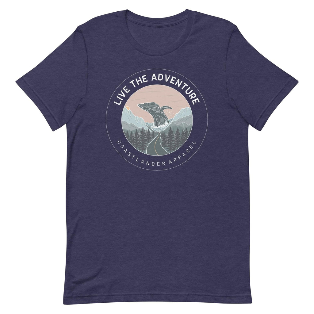 Design of Live The Adventure Whale - Unisex t-shirt , the colour is Heather Midnight Navy