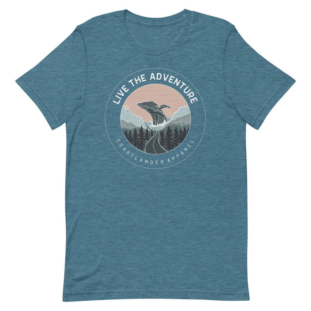Design of Live The Adventure Whale - Unisex t-shirt , the colour is Heather Deep Teal