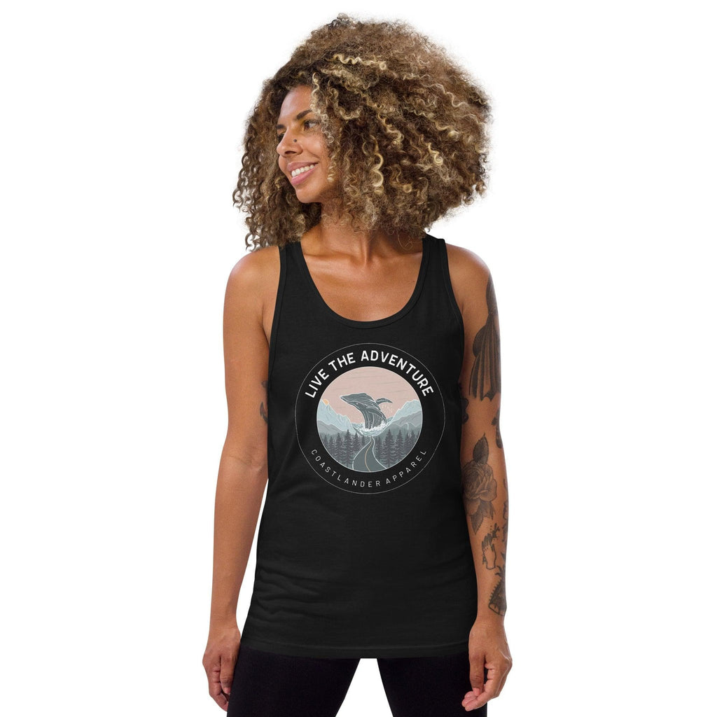 Design of Live The Adventure Whale - Unisex Tank Top , the colour is Black