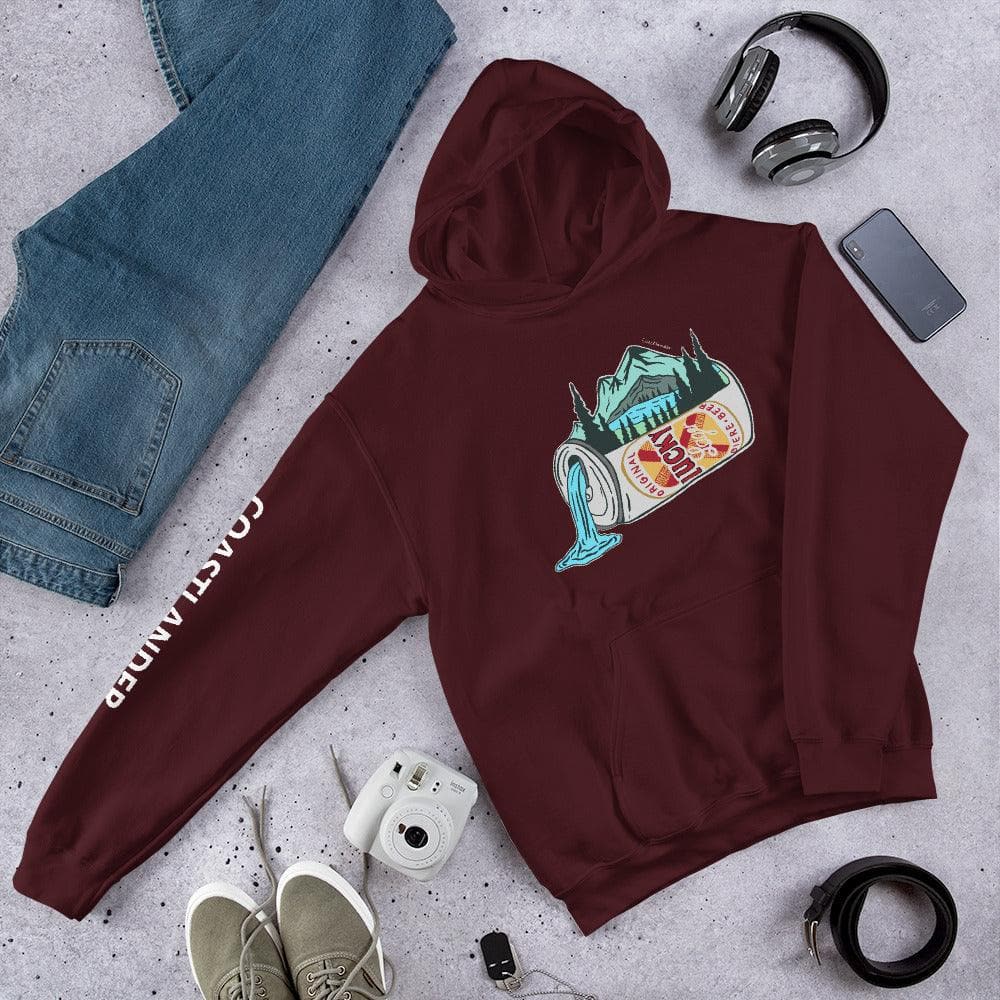 Design of Lucky Lager Beer - Scenery Design - Big - Unisex Hoodie , the colour is Maroon