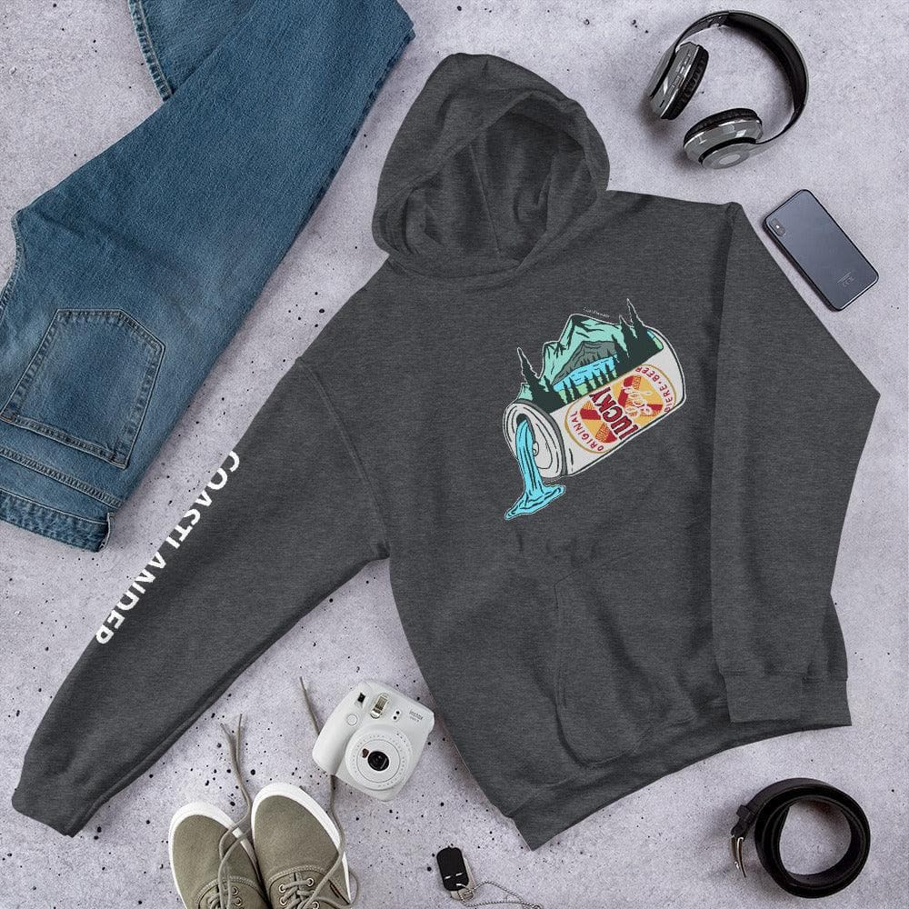 Design of Lucky Lager Beer - Scenery Design - Big - Unisex Hoodie , the colour is Dark Heather