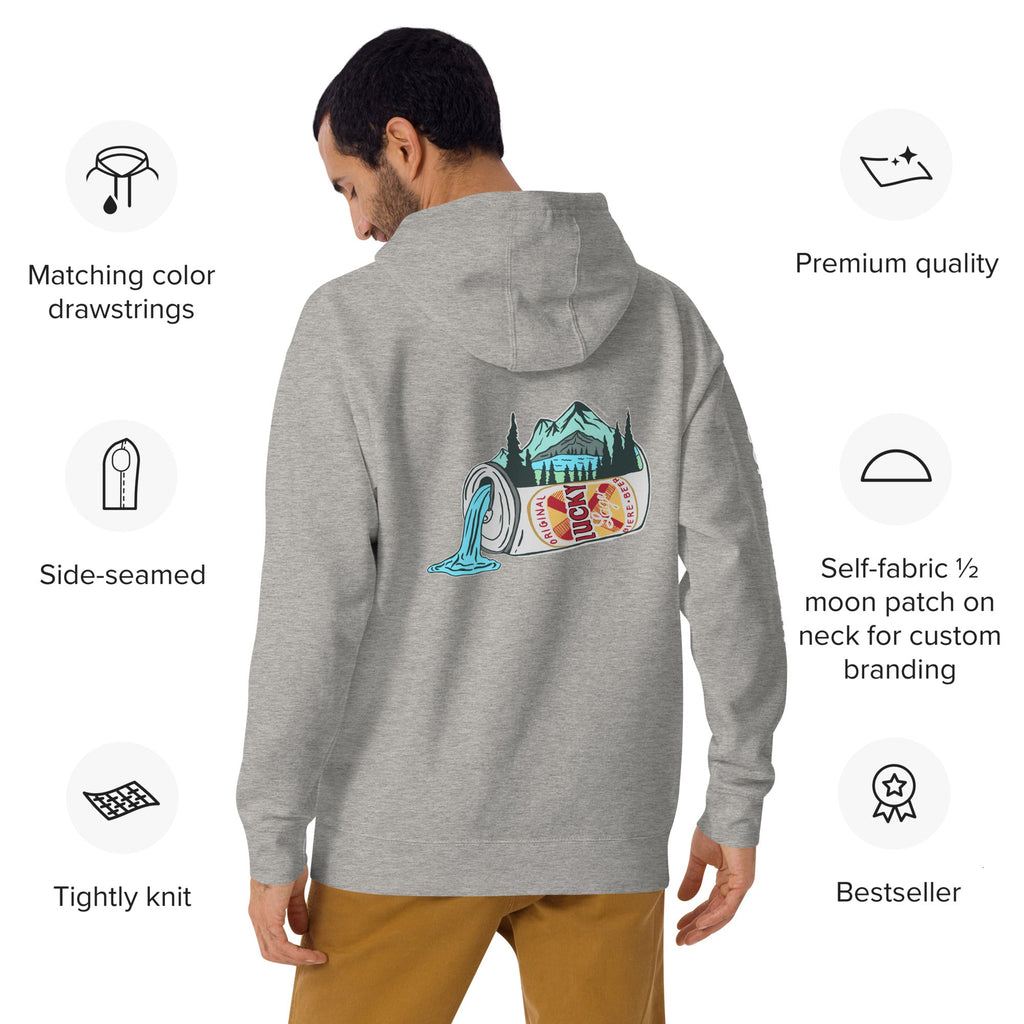 Design of Lucky Lager Scenery Design - Unisex Hoodie , the colour is Carbon Grey