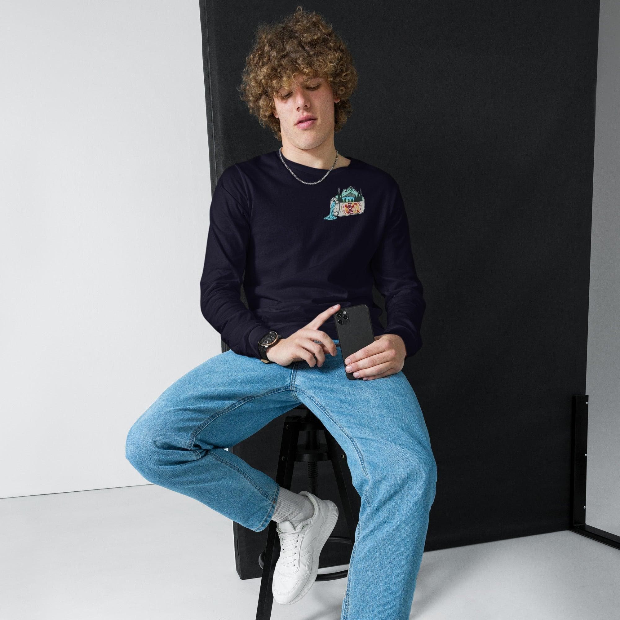 Design of Lucky Lager Scenery Design - Unisex Long Sleeve Tee , the colour is Navy