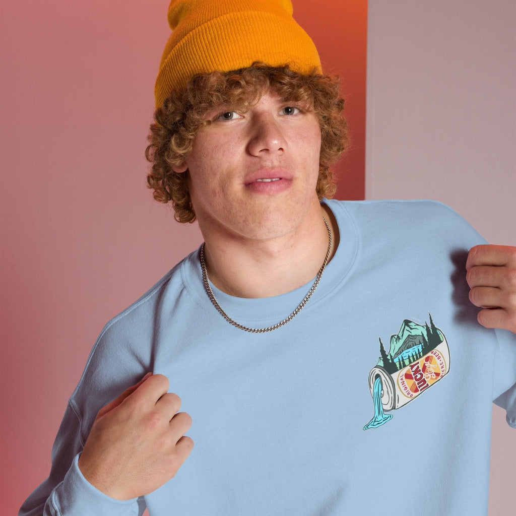 Design of Lucky Lager Scenery Design - Unisex Sweatshirt , the colour is Light Blue