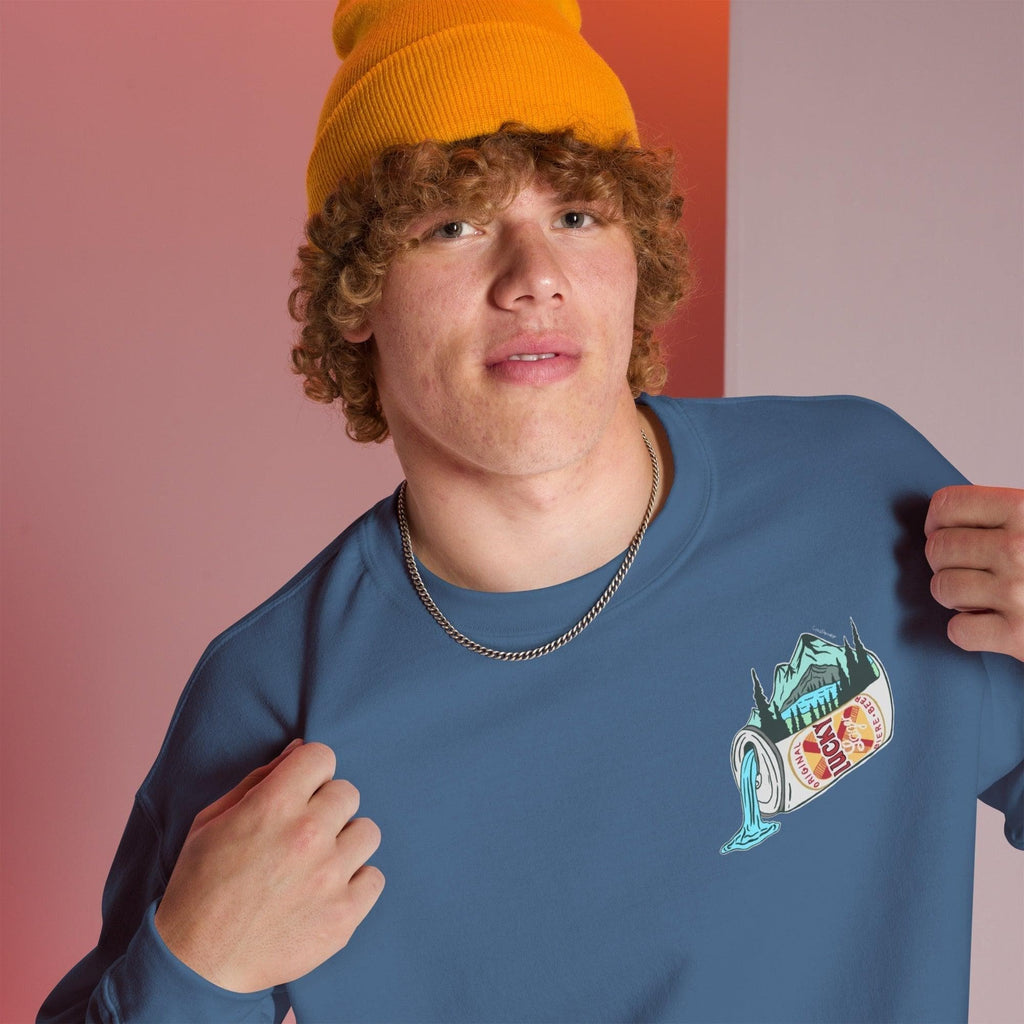 Design of Lucky Lager Scenery Design - Unisex Sweatshirt , the colour is Indigo Blue