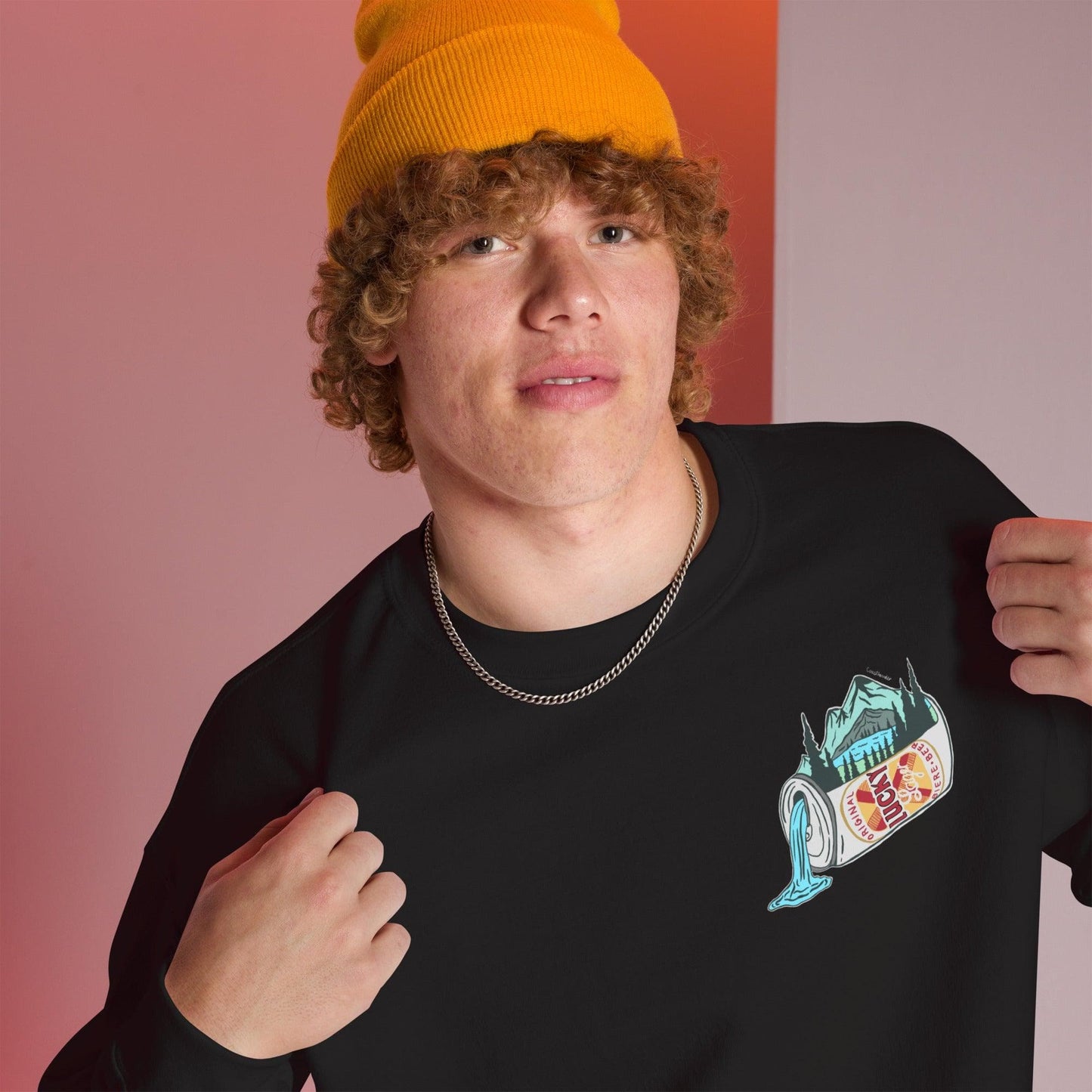 Design of Lucky Lager Scenery Design - Unisex Sweatshirt , the colour is Black