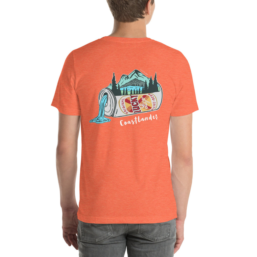 Design of Lucky Lager Scenery Design - Unisex t-shirt , the colour is Heather Orange