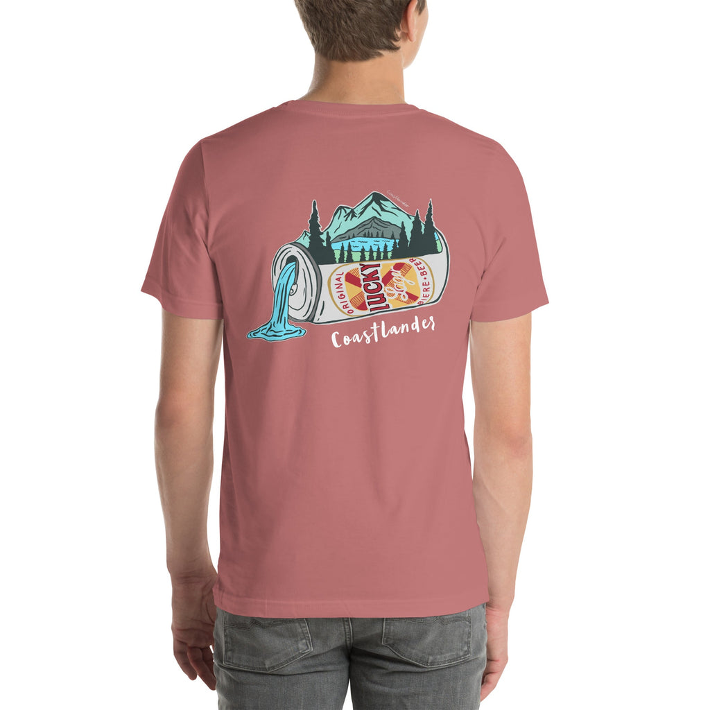 Design of Lucky Lager Scenery Design - Unisex t-shirt , the colour is Mauve