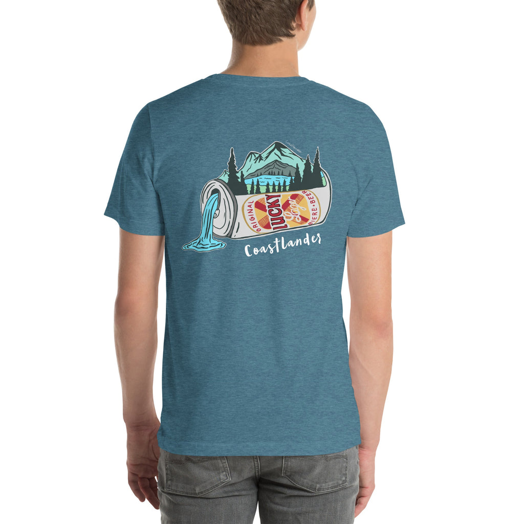 Design of Lucky Lager Scenery Design - Unisex t-shirt , the colour is Heather Deep Teal
