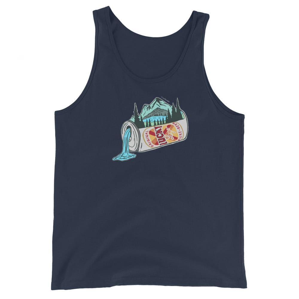 Design of Lucky Lager Scenery - Waterfall - Unisex Tank Top , the colour is Navy