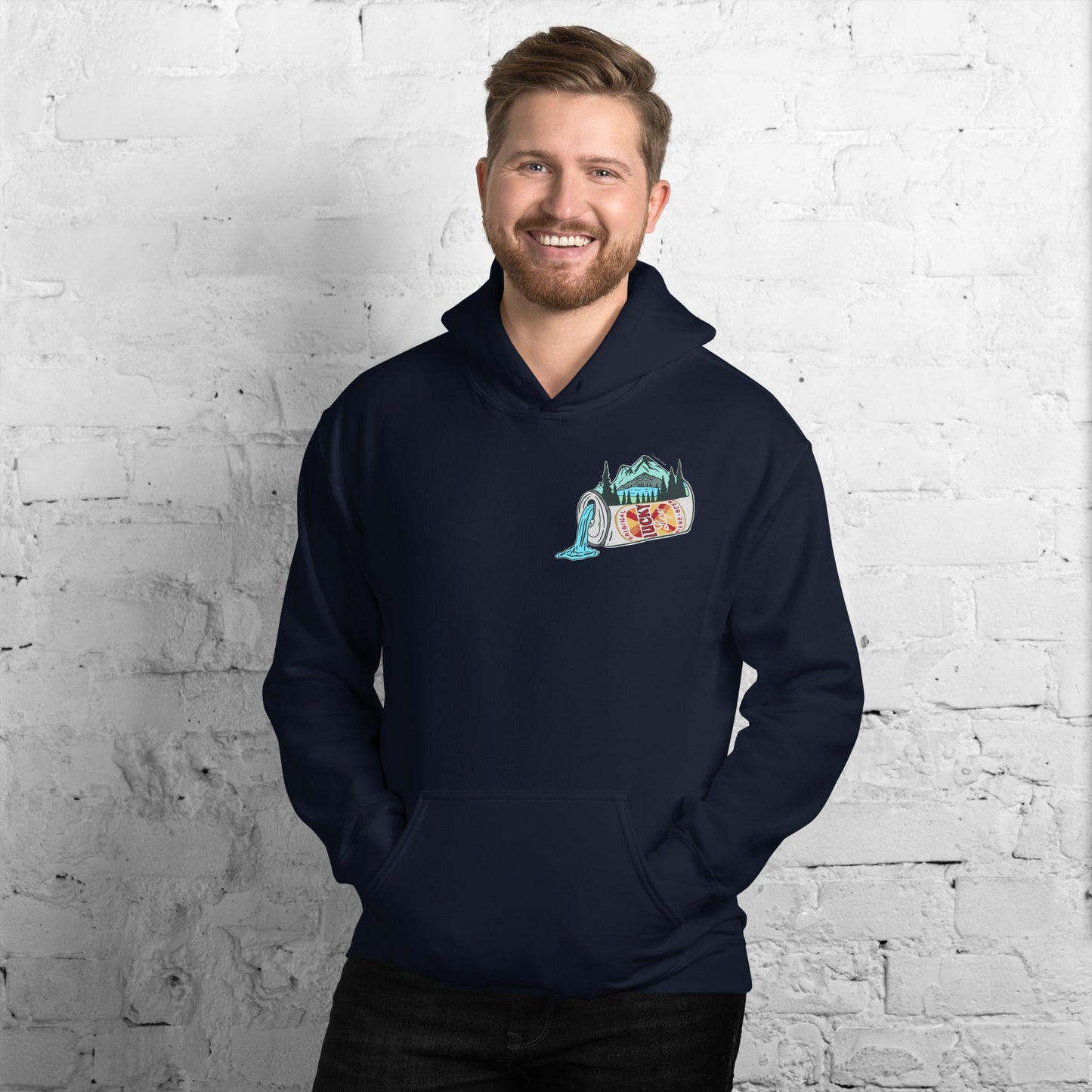 Design of Lucky Lager Scenic Waterfall - Unisex Hoodie , the colour is
