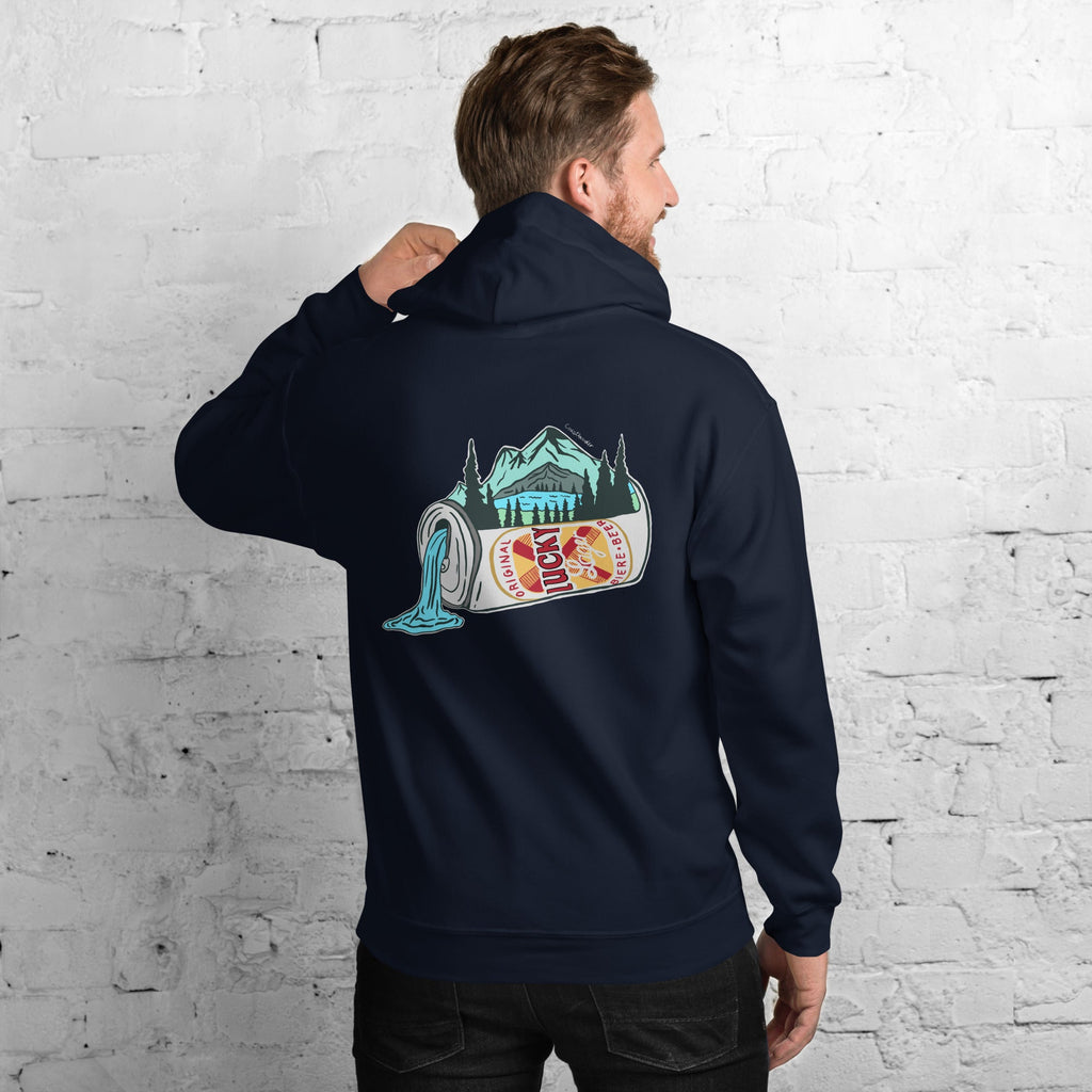 Design of Lucky Lager Scenic Waterfall - Unisex Hoodie , the colour is Navy