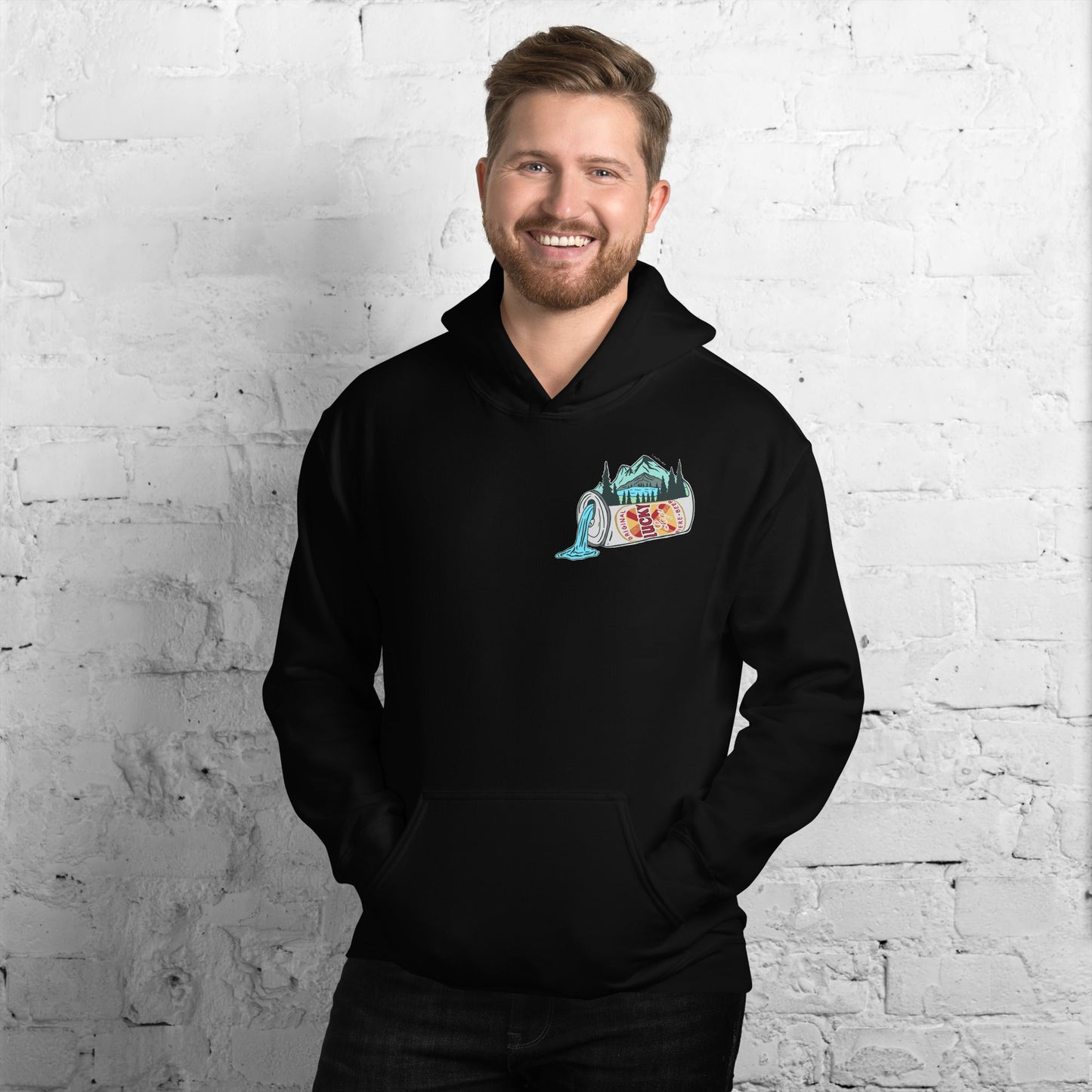 Design of Lucky Lager Scenic Waterfall - Unisex Hoodie , the colour is