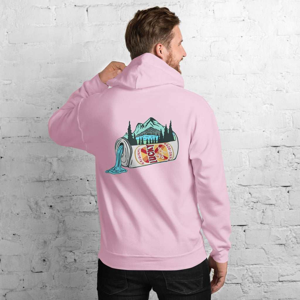 Design of Lucky Lager Scenic Waterfall - Unisex Hoodie , the colour is Light Pink