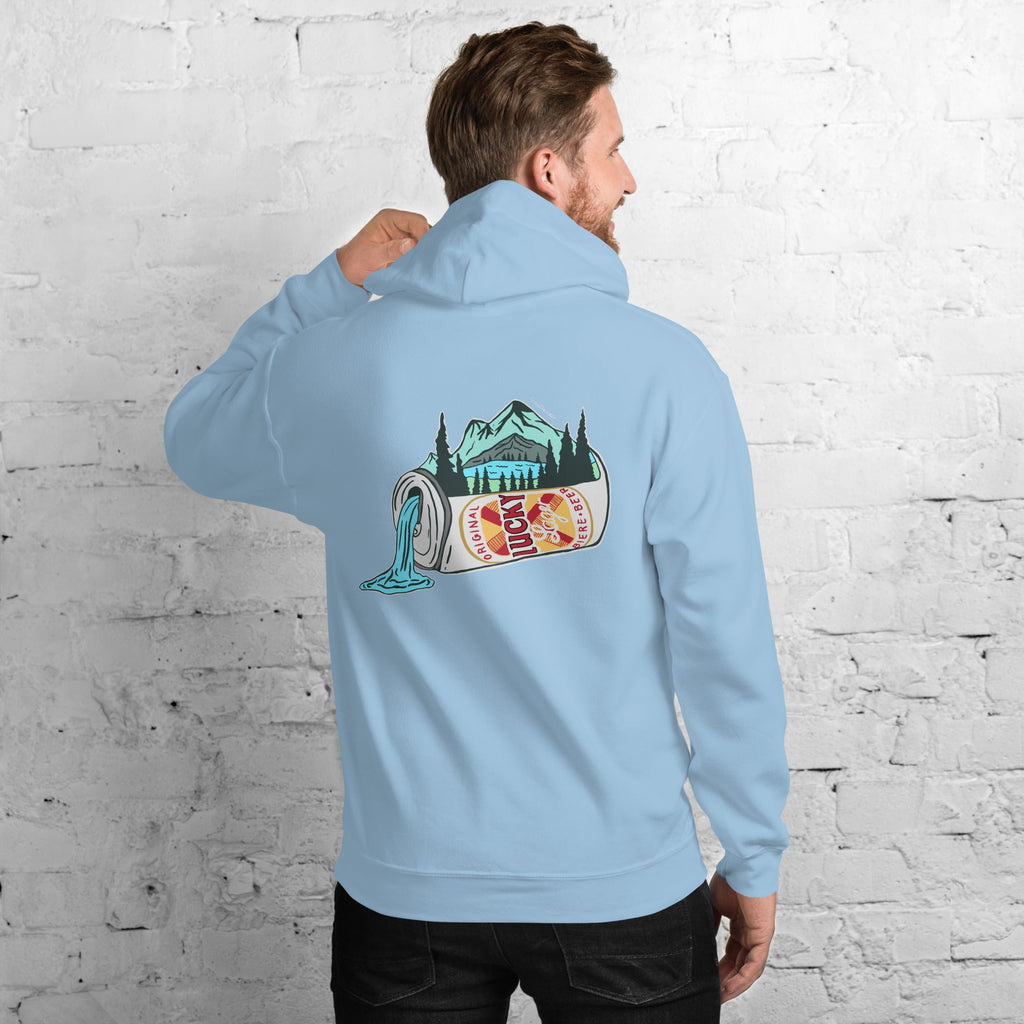 Design of Lucky Lager Scenic Waterfall - Unisex Hoodie , the colour is Light Blue