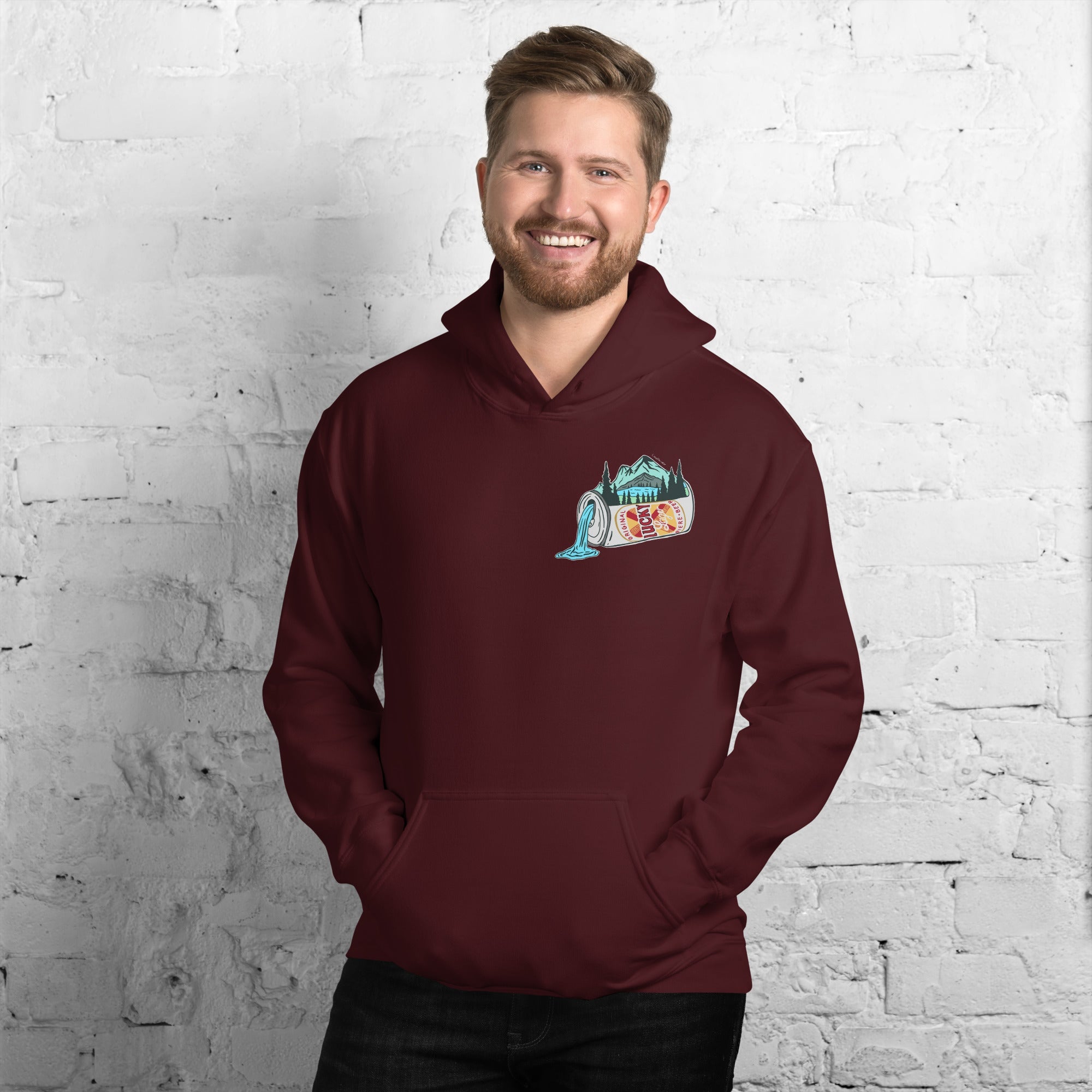 Design of Lucky Lager Scenic Waterfall - Unisex Hoodie , the colour is