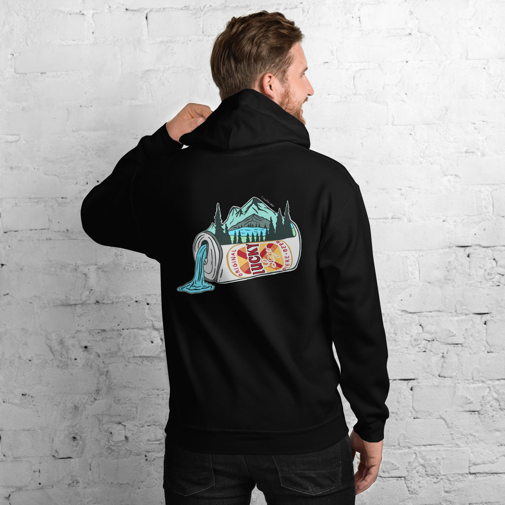 Design of Lucky Lager Scenic Waterfall - Unisex Hoodie , the colour is Black