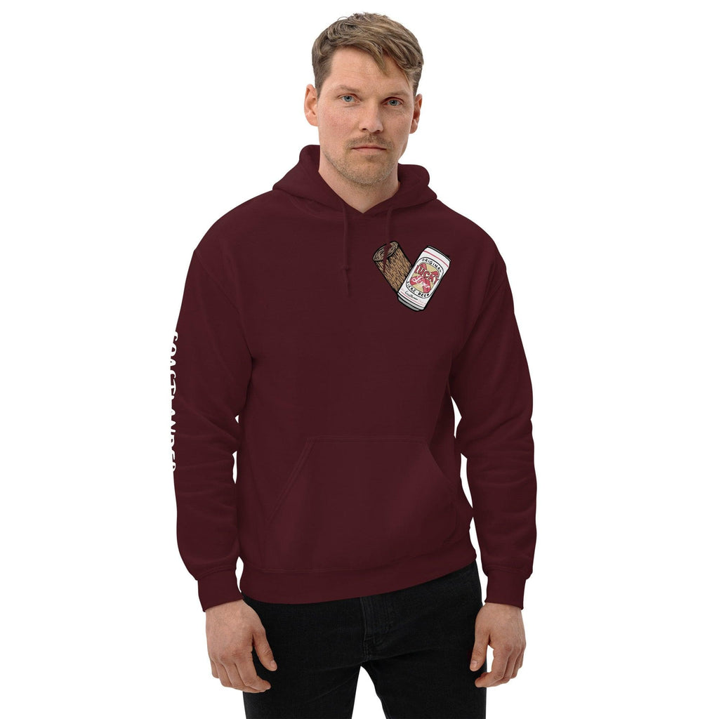 Design of Lucky Lager - Stump - Heart - Unisex Hoodie , the colour is Maroon