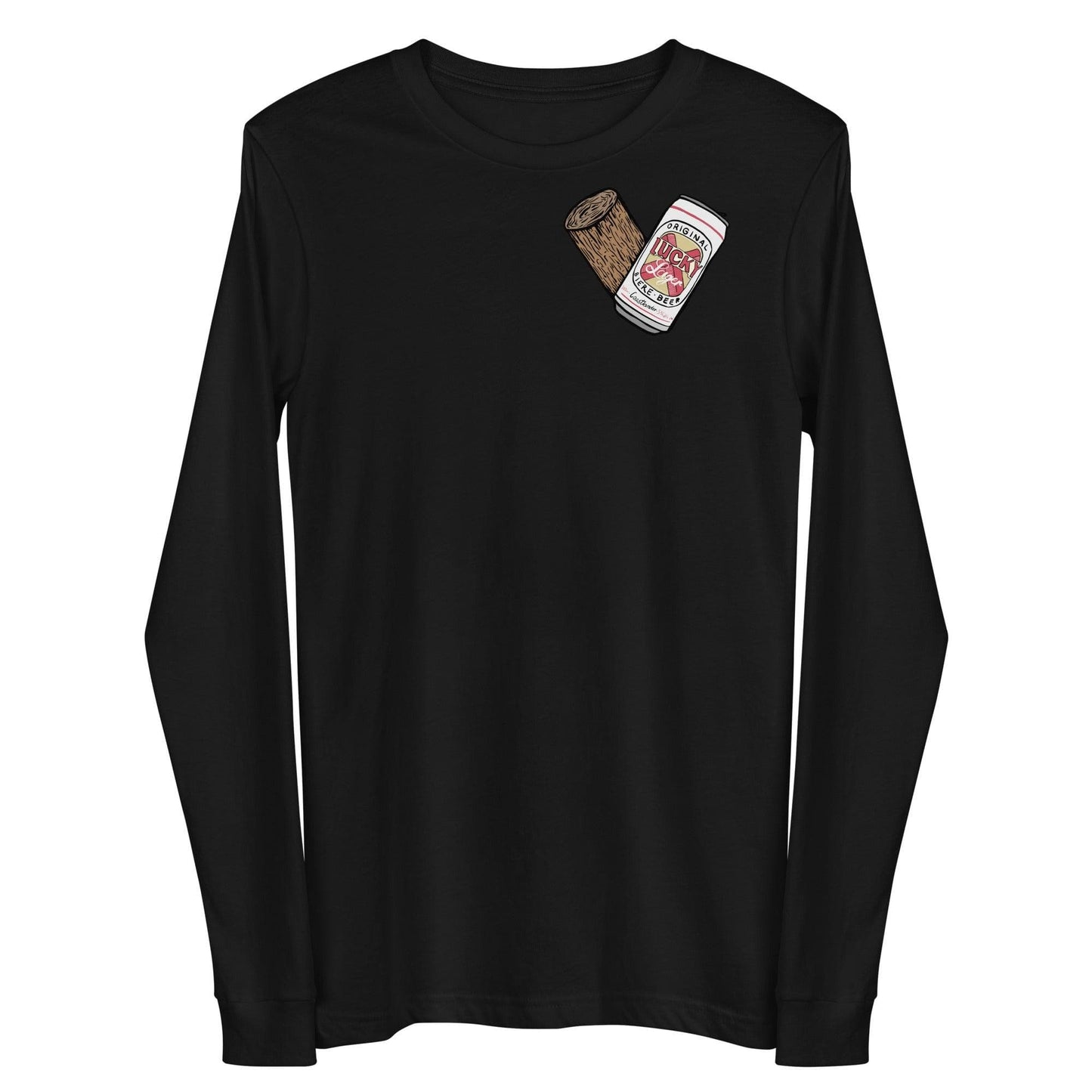 Design of Lucky Lager - Stump - Heart - Unisex Long Sleeve Tee , the colour is Black