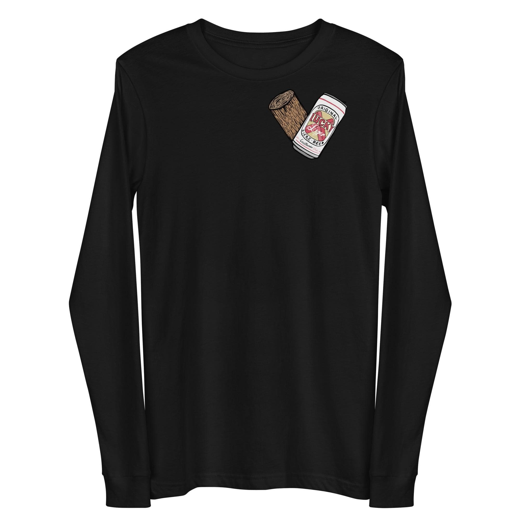 Design of Lucky Lager - Stump - Heart - Unisex Long Sleeve Tee , the colour is Black