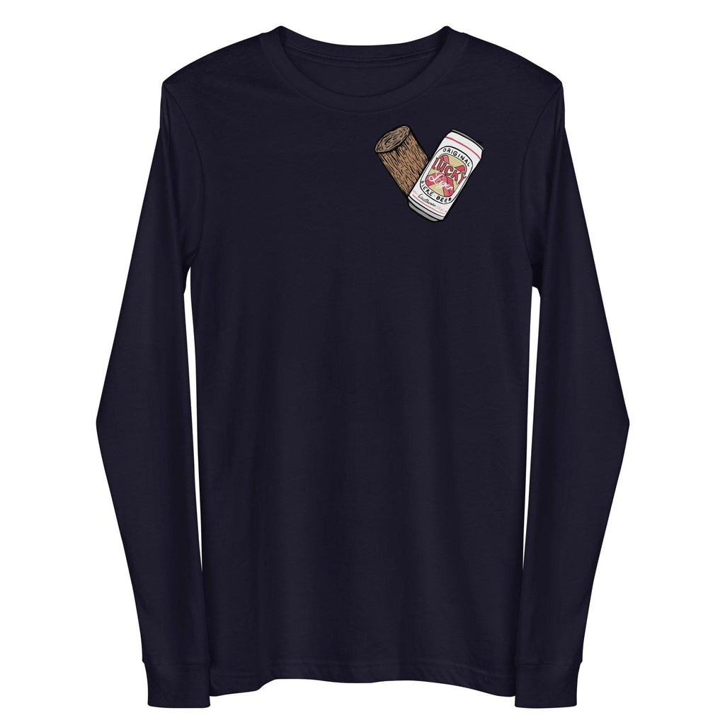 Design of Lucky Lager - Stump - Heart - Unisex Long Sleeve Tee , the colour is Navy
