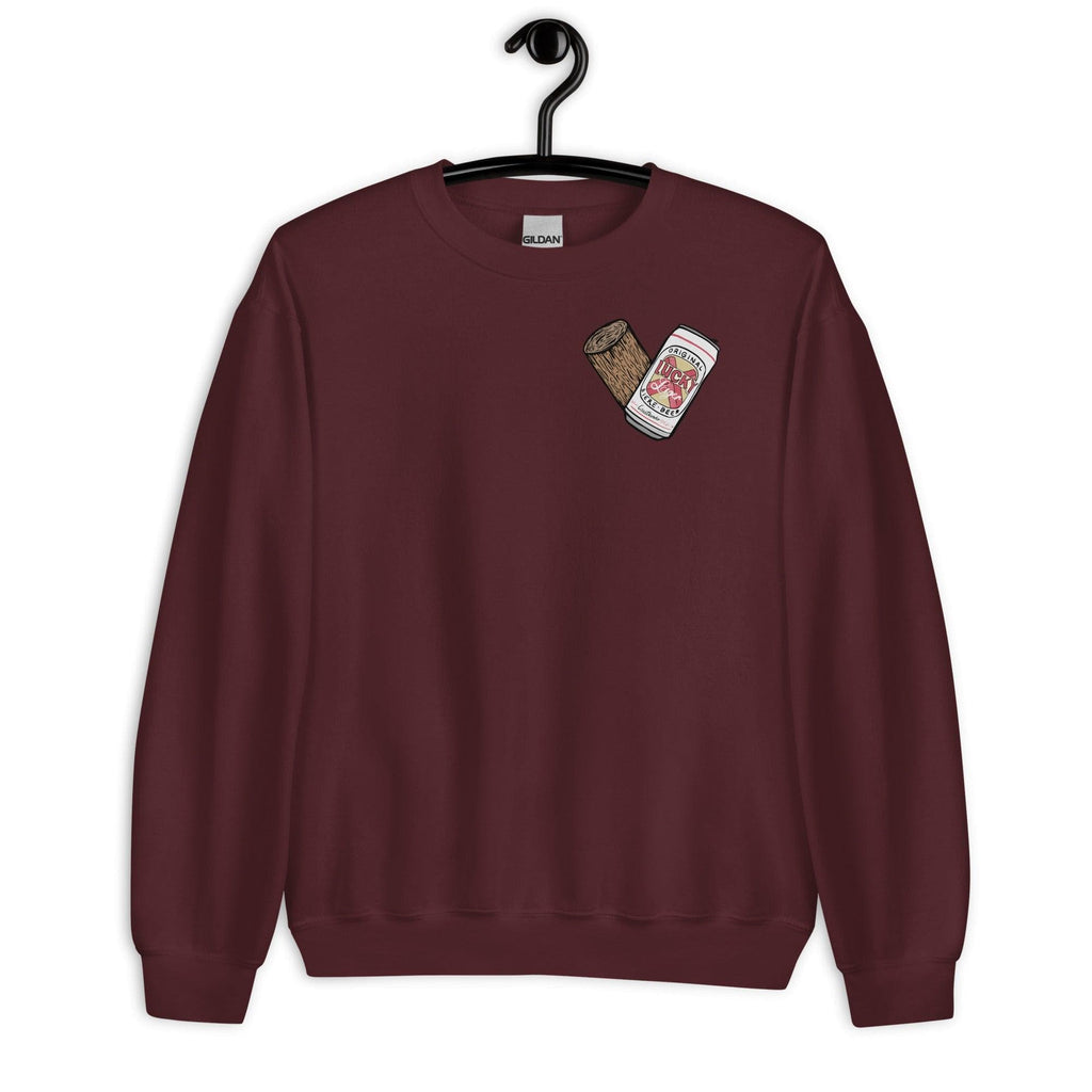 Design of Lucky Lager - Stump - Heart - Unisex Sweatshirt , the colour is Maroon