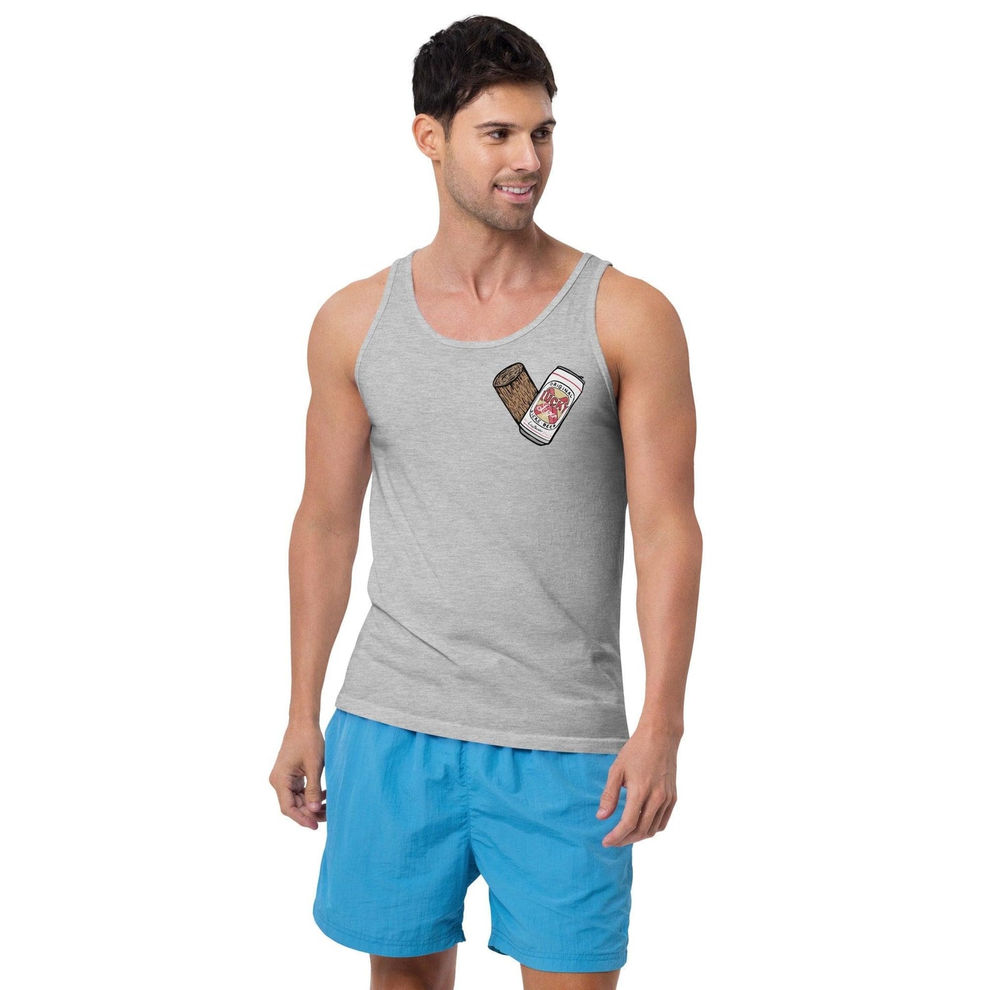 Design of Lucky Lager - Stump - Heart - Unisex Tank Top , the colour is Athletic Heather