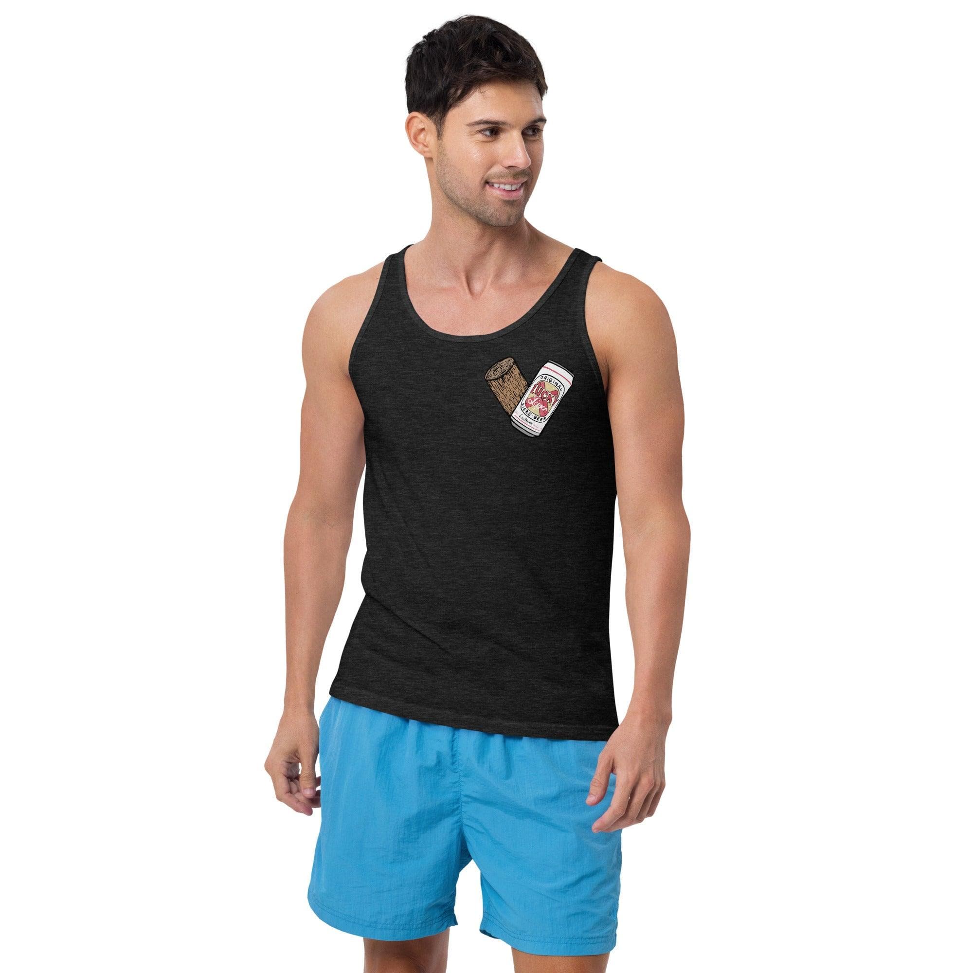 Design of Lucky Lager - Stump - Heart - Unisex Tank Top , the colour is Charcoal-Black Triblend