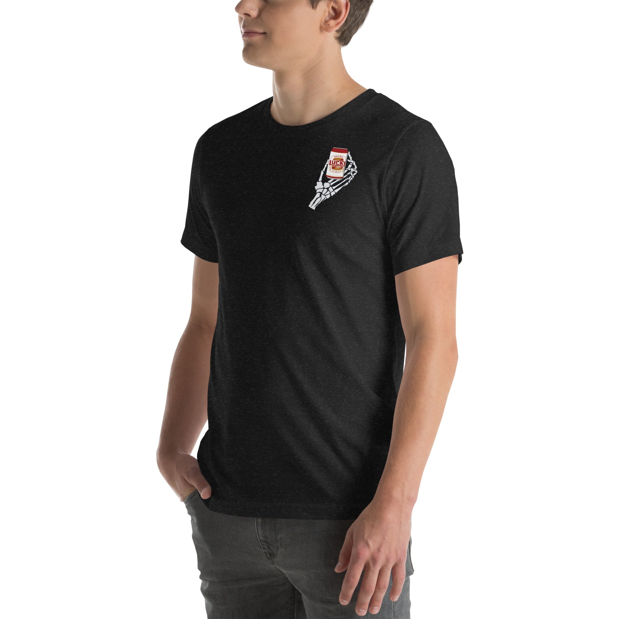 Design of Lucky Till The Day I Die - Print on front and back - Unisex t-shirt , the colour is