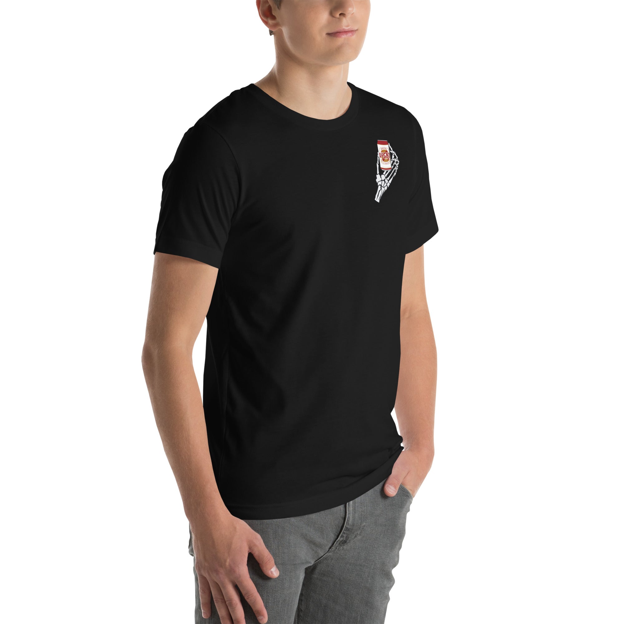 Design of Lucky Till The Day I Die - Print on front and back - Unisex t-shirt , the colour is