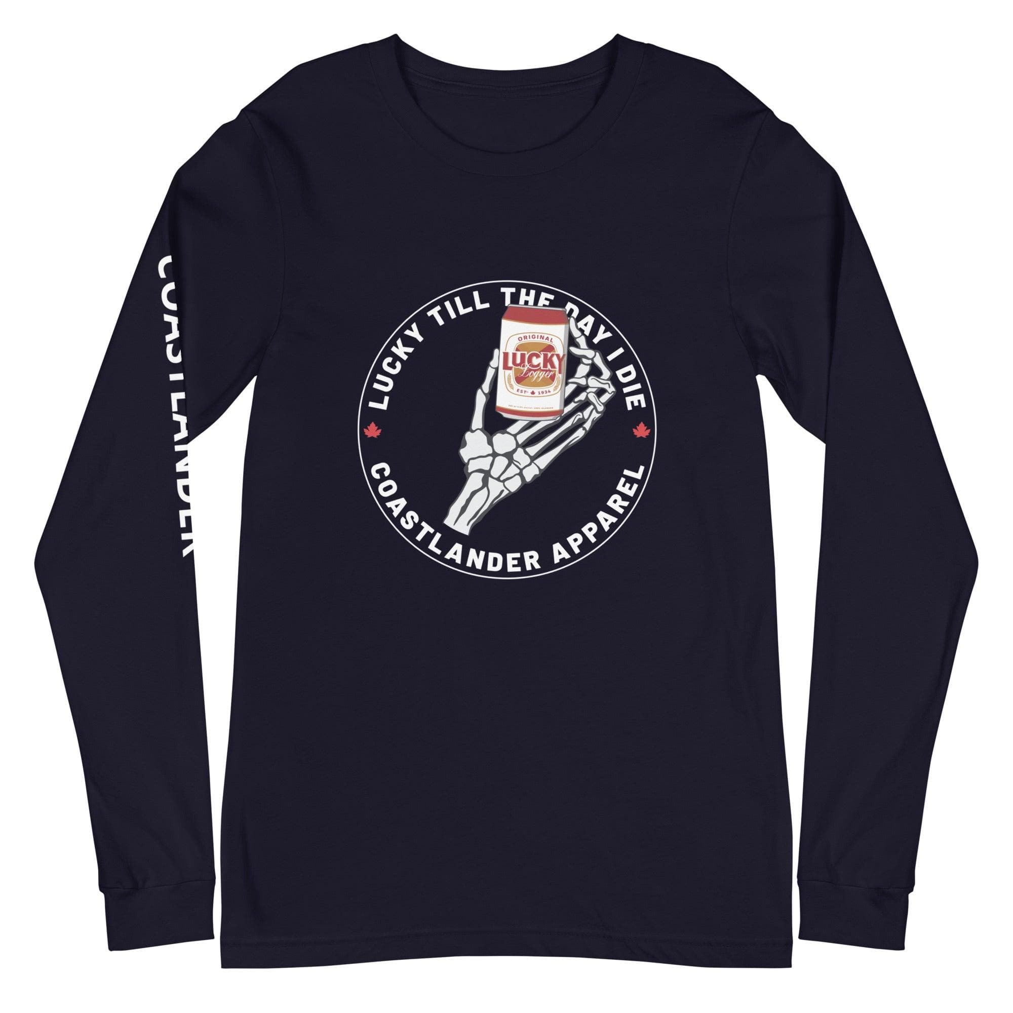 Design of Lucky Till The Day I Die - Unisex Long Sleeve Tee , the colour is Navy