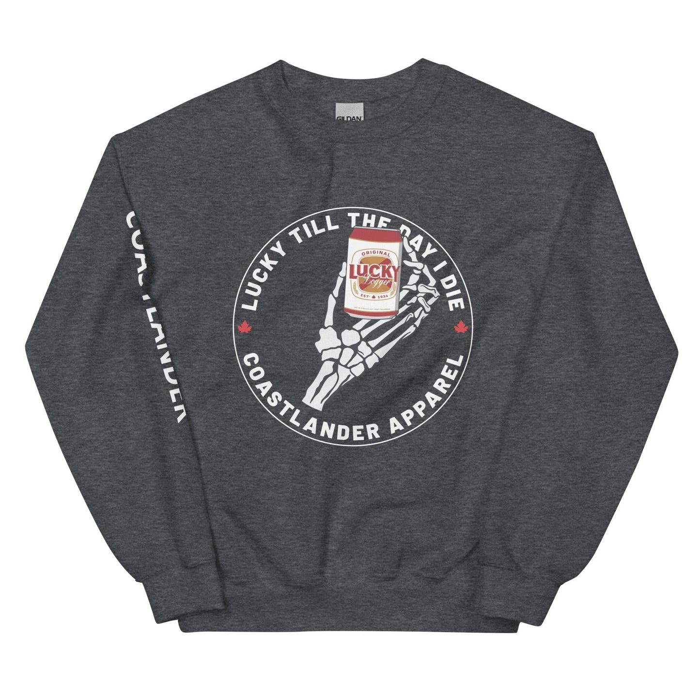 Design of Lucky Till The Day I Die - Unisex Sweatshirt , the colour is Dark Heather