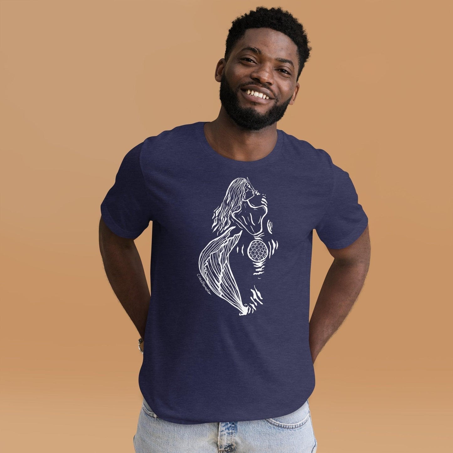 Design of Mermaid Booty - Unisex t-shirt , the colour is Heather Midnight Navy