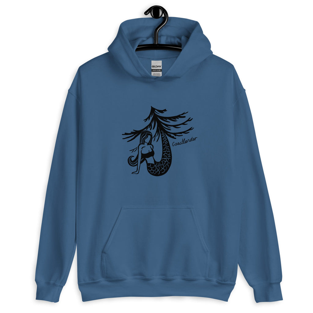 Design of Mermaid & Tree Design - Unisex Hoodie , the colour is Indigo Blue